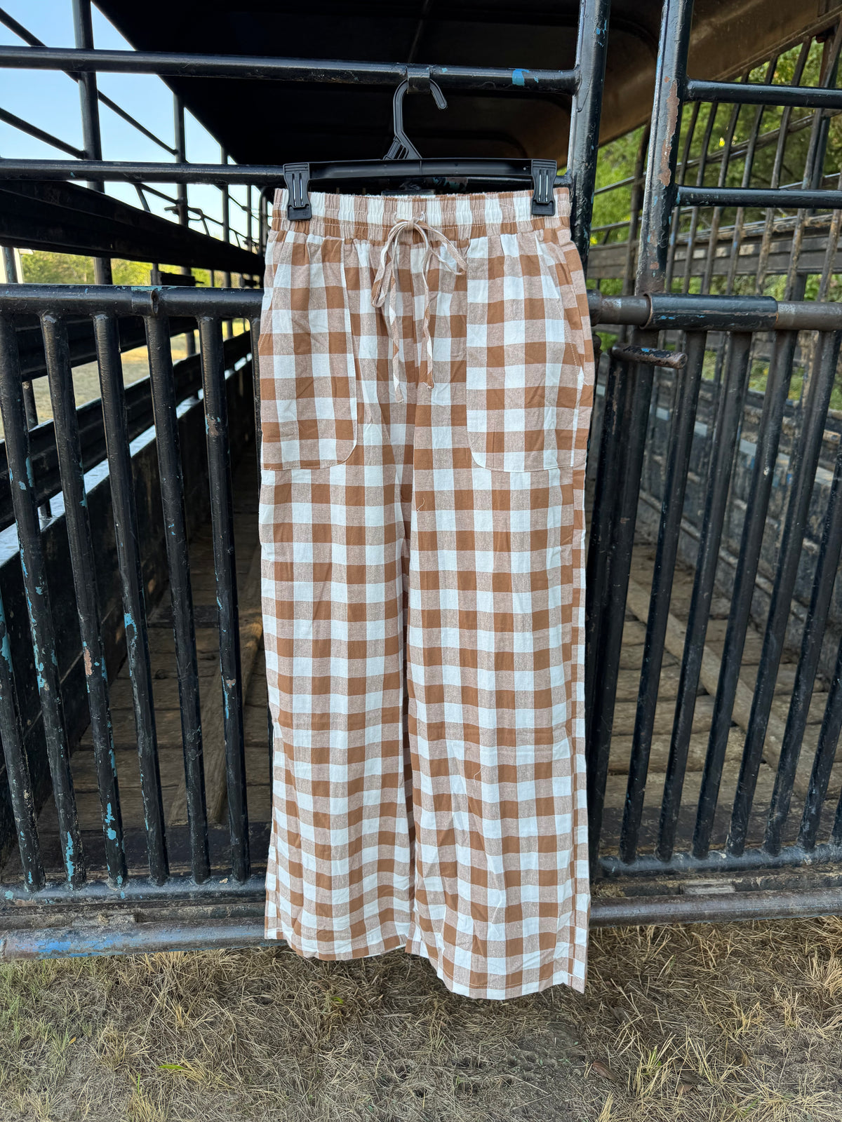 Gingham Plaid Tie Elastic Waist Shift Pants