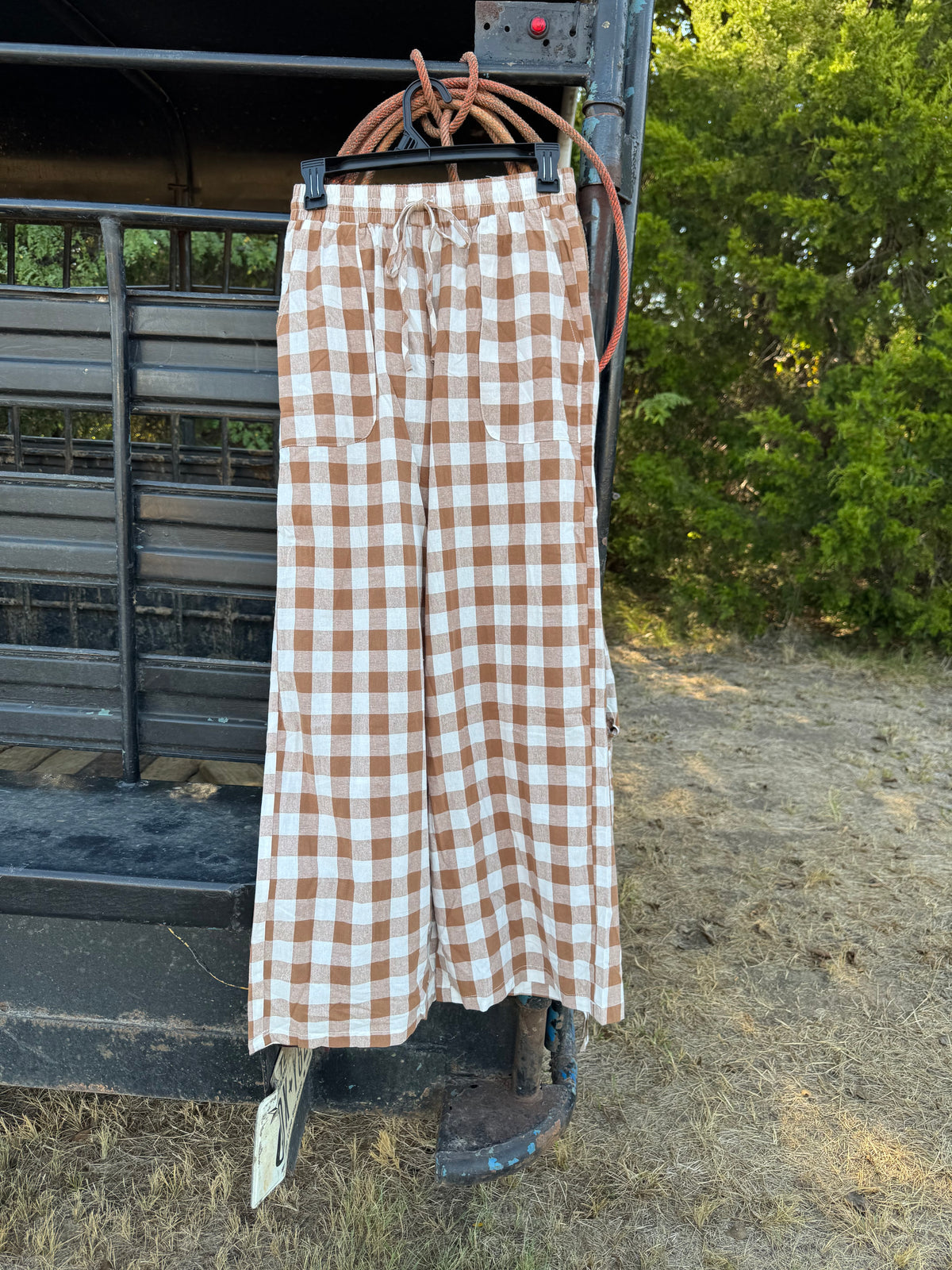Gingham Plaid Tie Elastic Waist Shift Pants